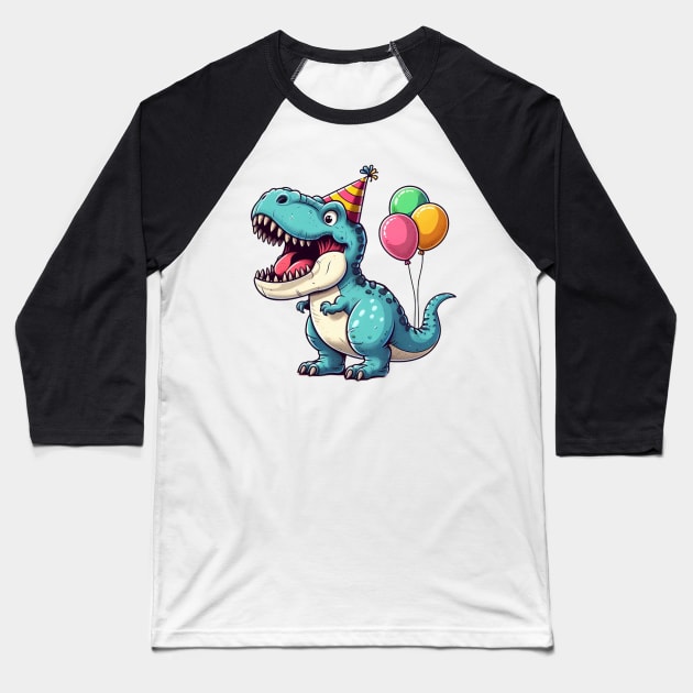 Happy Dino Birthday Baseball T-Shirt by HSPtees